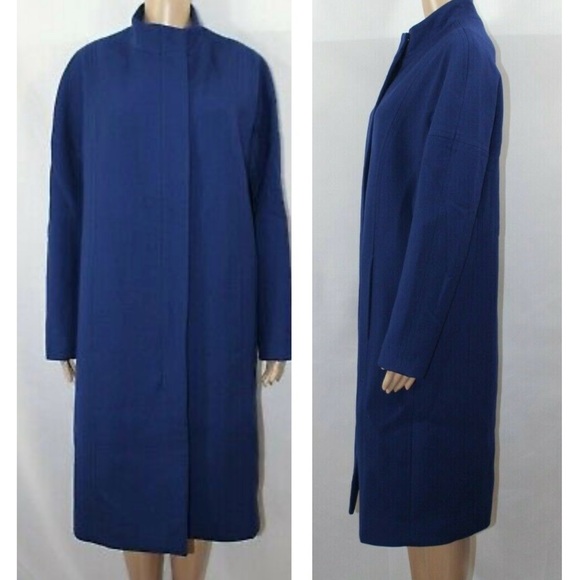 Twin Hill Cobalt Blue Long Wool 2-Way Zip Topper Coat Size 10R - Picture 2 of 15